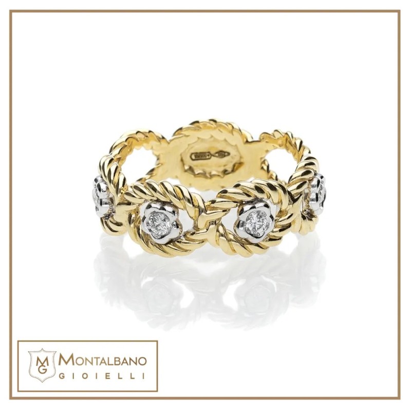 Anello Intrecci ovali fiori oro 18kt